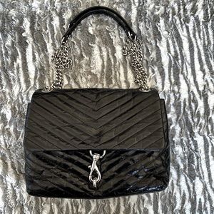 Rebecca Minkoff Edie Flap Shoulder Bag Black Silver Hardware